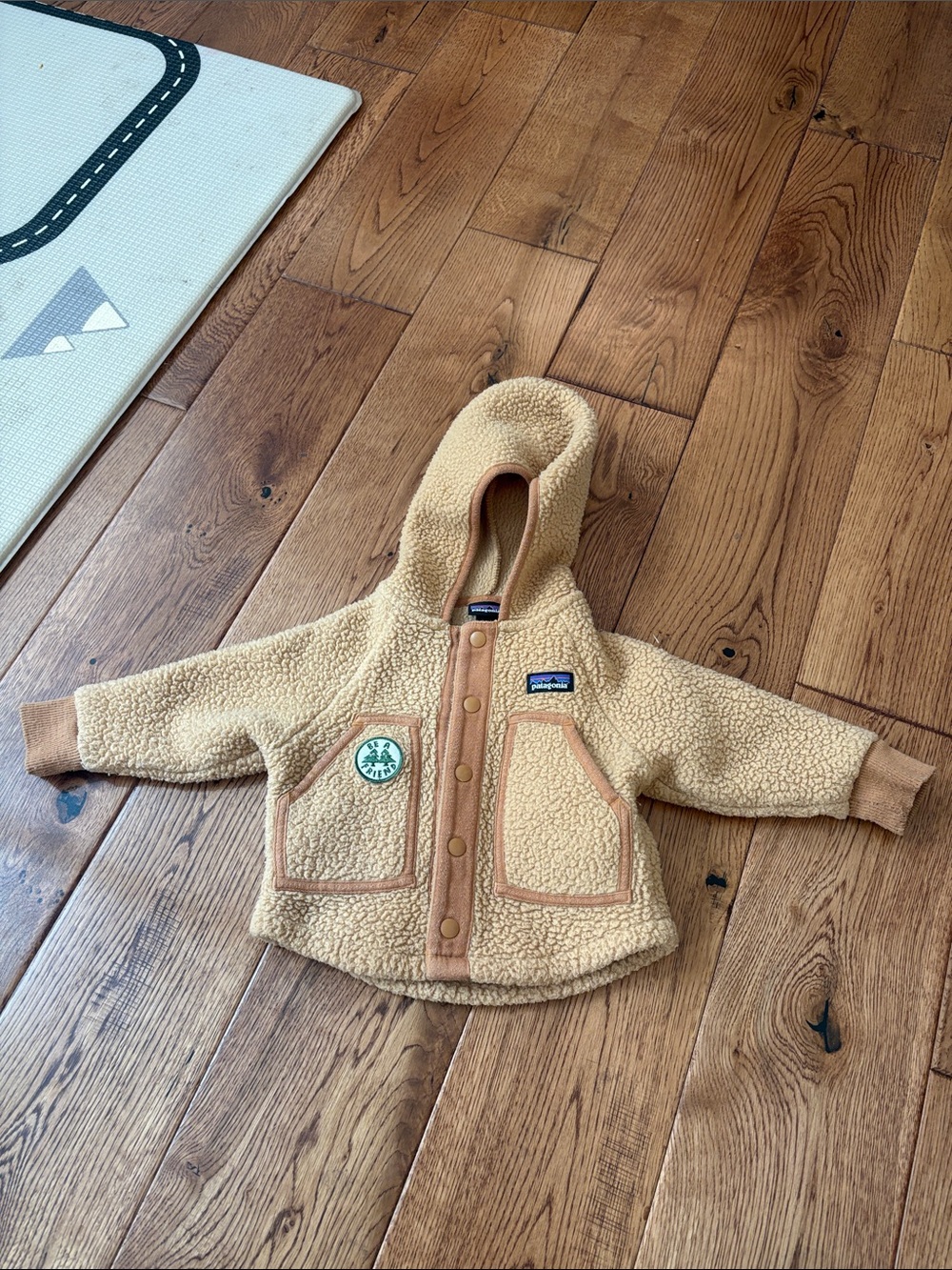 Patagonia Baby Tan Sherpa Hooded Jacket with Patch